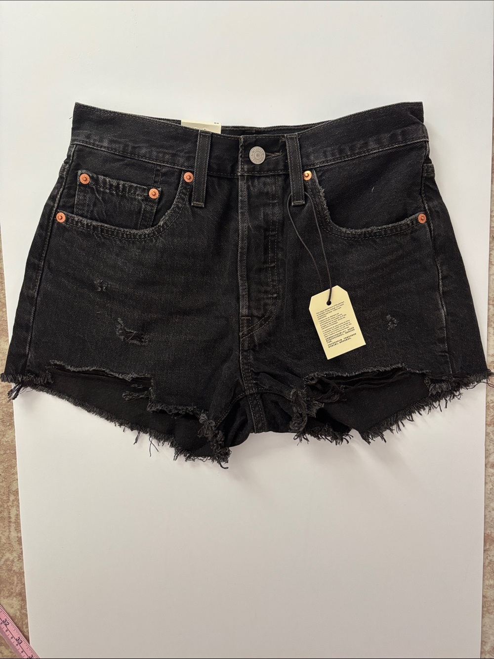 Levi's Black Distressed High-Rise 501 Denim Shorts Size 26